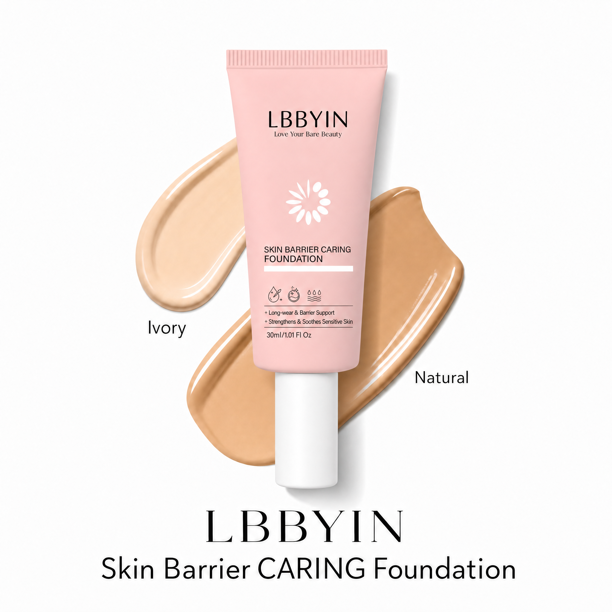 LBBYIN Gentle Hypoallergenic Foundation - Soothing Anti-Redness Skin Tint for Reacting Skin